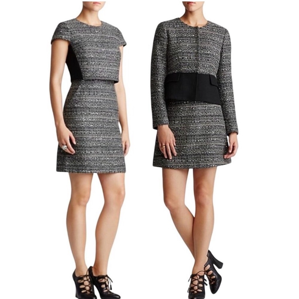 Tory Burch 2 Pc Deandra Mock Metallic Jane Tweed Shift Dress Jacket Set 4 6